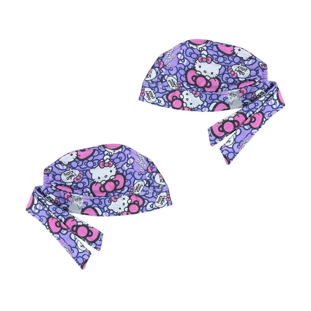 Gorro Medico Quirúrgico - Hello Kitty - Moños Rosas - Lila