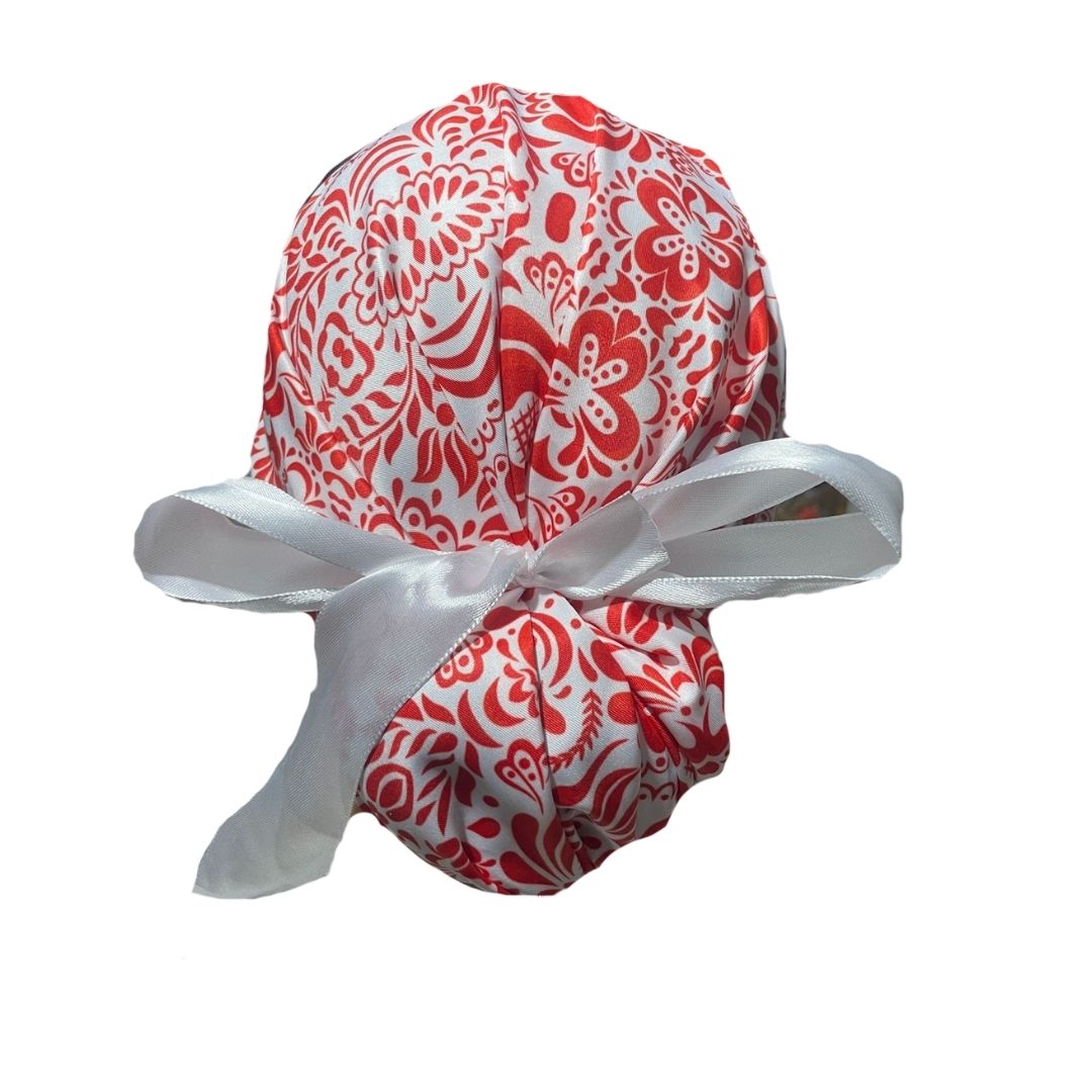 Gorro Quirúrgico - Tipo Bordado Mexicano - Listón - Rojo