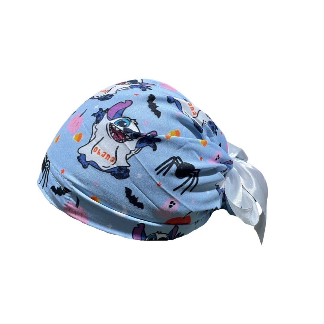 Gorro Medico Quirúrgico - Día De Muertos - Halloween - Stitch Celeste - Listón