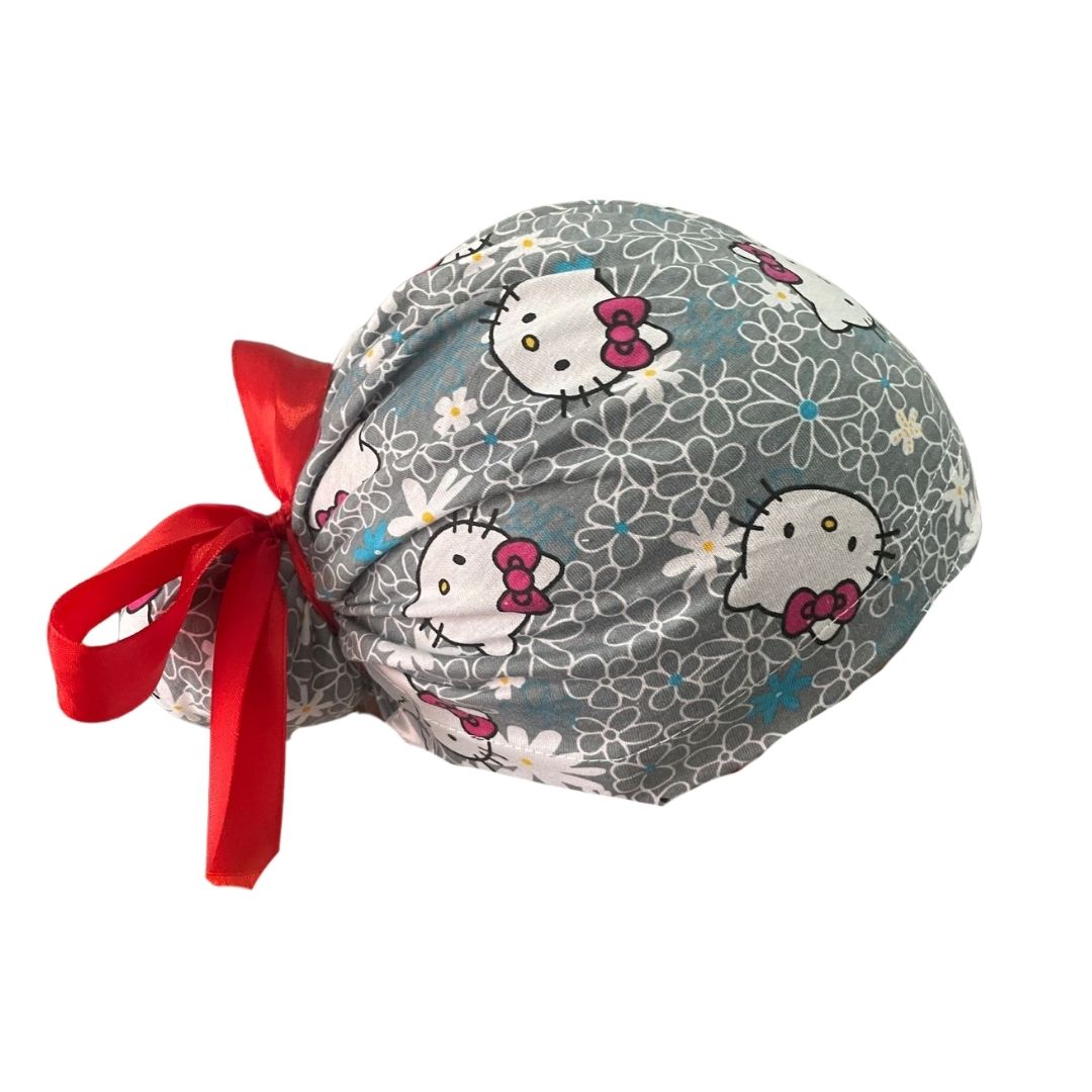 Gorro Quirúrgico - Hello Kitty - Rosa - Listón - Gris