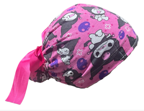 Gorro Medico Quirúrgico - Hello Kitty - Kuromi Y My Melody - Listón - Rosa Oscuro