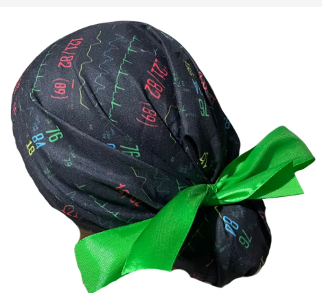 Gorro Medico Quirúrgico - Monitor Electrocardiograma - Listón - Negro