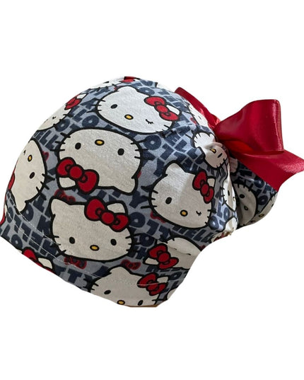 Gorro Quirúrgico Medico - Hello Kitty - Rosa - Listón - Gris 2
