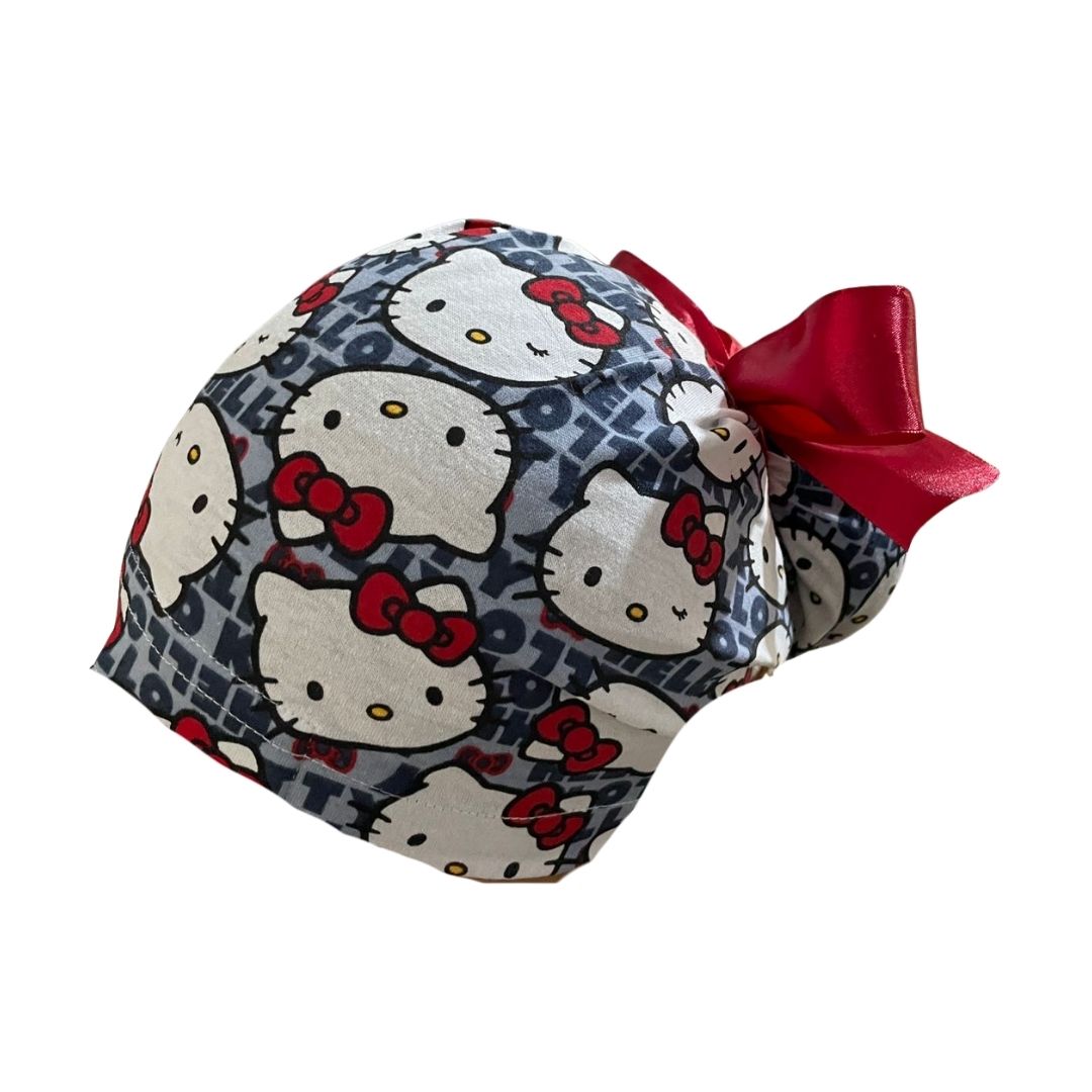 Gorro Quirúrgico Medico - Hello Kitty - Rosa - Listón - Gris 2