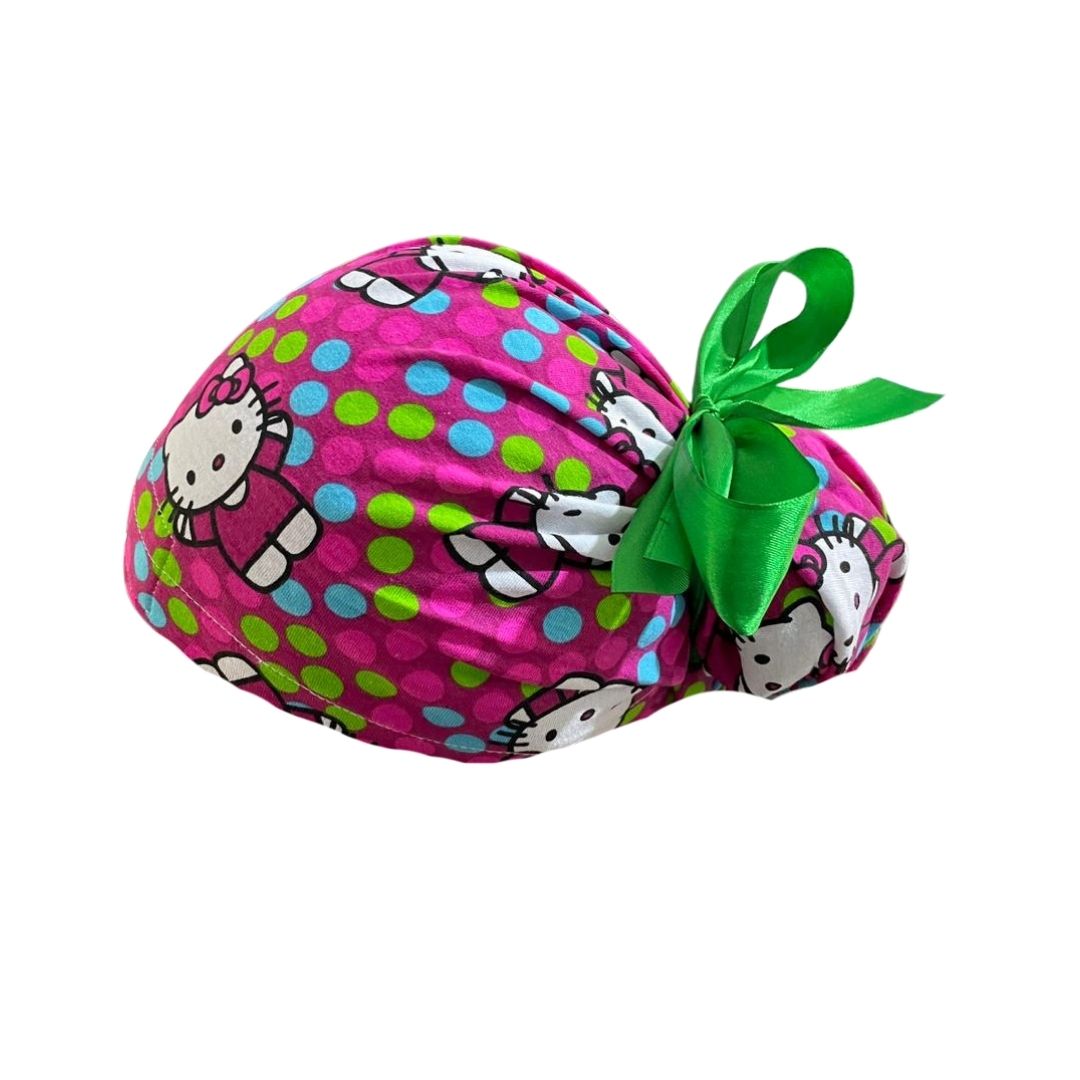 Gorro Quirúrgico Medico - Hello Kitty - Rosa - Listón - Lunares
