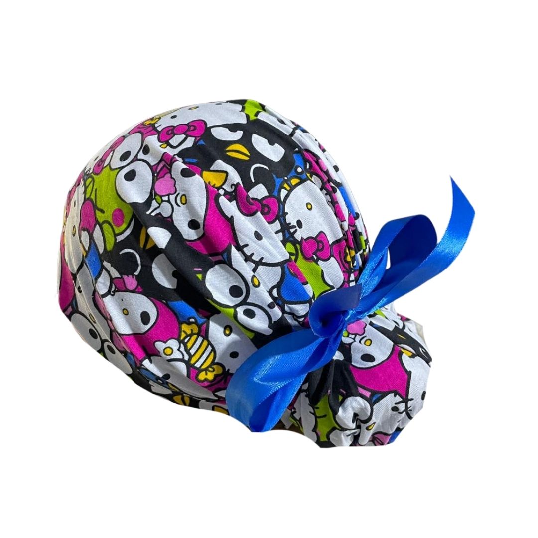 Gorro Quirúrgico Medico - Hello Kitty - Rosa - Listón - Blanco