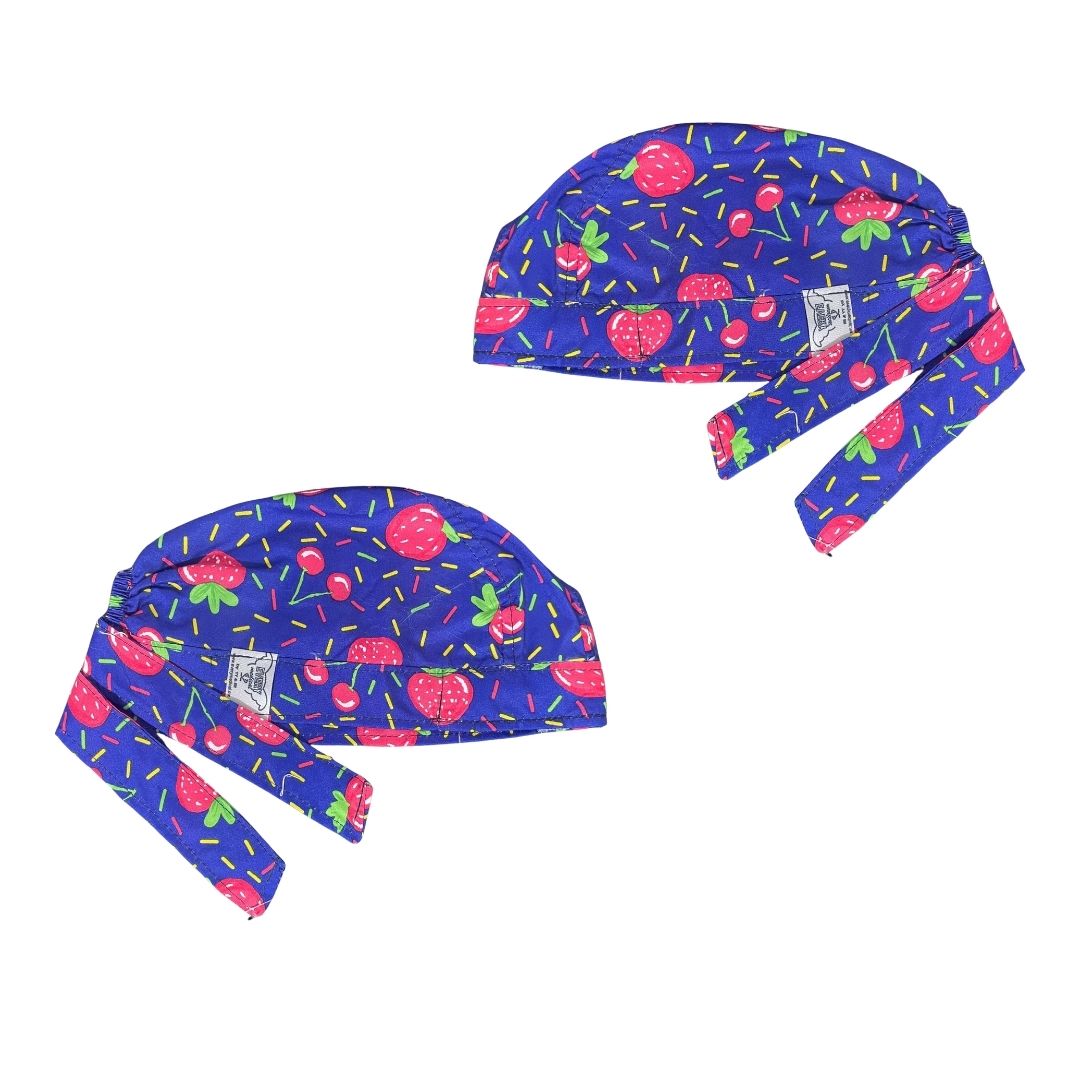 Gorro Medico Quirúrgico - Cerezas Cherry Berry - Frutas Fresas - Azul