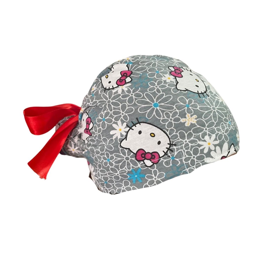 Gorro Quirúrgico - Hello Kitty - Rosa - Listón - Gris