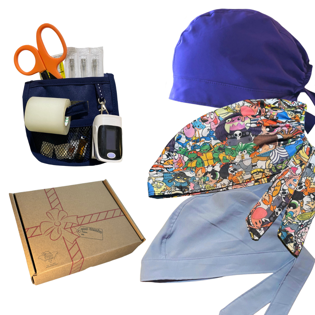 caja misteriosa  1 salva bolsiilos y 3 Gorros Quirúrgico al azar Enfermeria de regalo