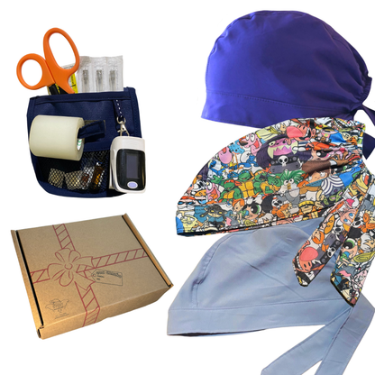 caja misteriosa  1 salva bolsiilos y 3 Gorros Quirúrgico al azar Enfermeria de regalo