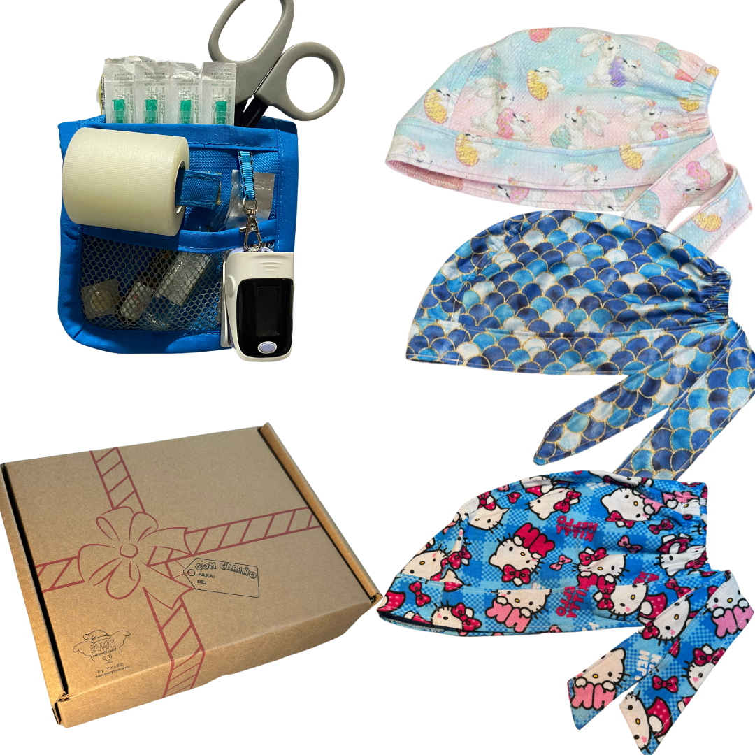 caja misteriosa  1 salva bolsiilos y 3 Gorros Quirúrgico al azar Enfermeria de regalo