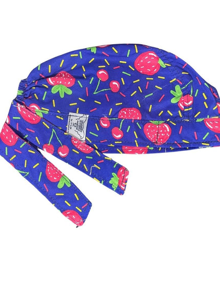 Gorro Medico Quirúrgico - Cerezas Cherry Berry - Frutas Fresas - Azul
