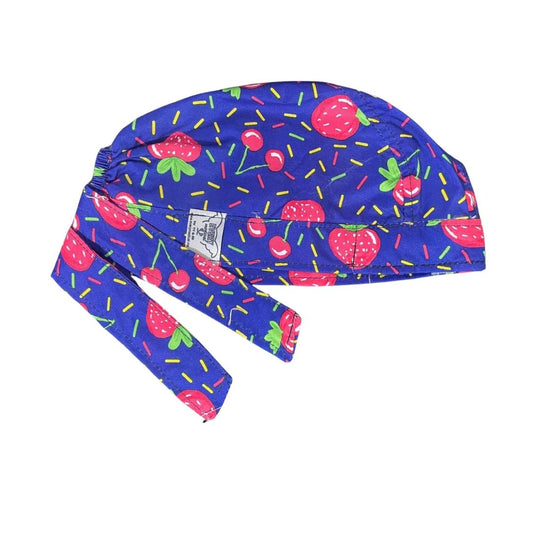 Gorro Medico Quirúrgico - Cerezas Cherry Berry - Frutas Fresas - Azul