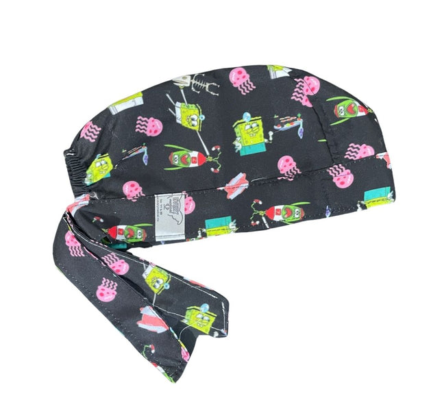 Gorro Medico Quirúrgico - Bob Esponja, Calamardo, Plankton - Negro - Bob Esponja CX