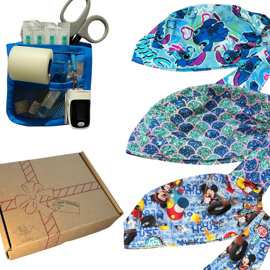 caja misteriosa  1 salva bolsiilos y 3 Gorros Quirúrgico al azar Enfermeria de regalo