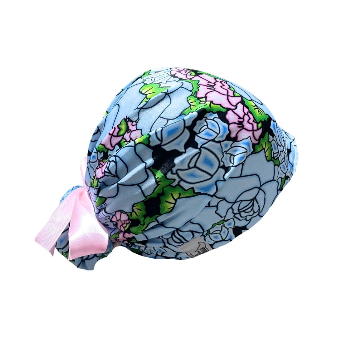 Gorro Quirúrgico - Tipo Bordado Mexicano - Celeste - Listón