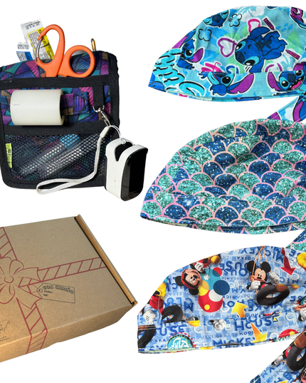caja misteriosa  1 salva bolsiilos y 3 Gorros Quirúrgico al azar Enfermeria de regalo
