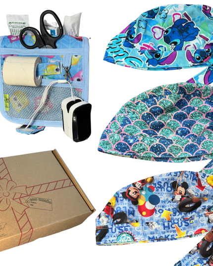 caja misteriosa  1 salva bolsiilos y 3 Gorros Quirúrgico al azar Enfermeria de regalo