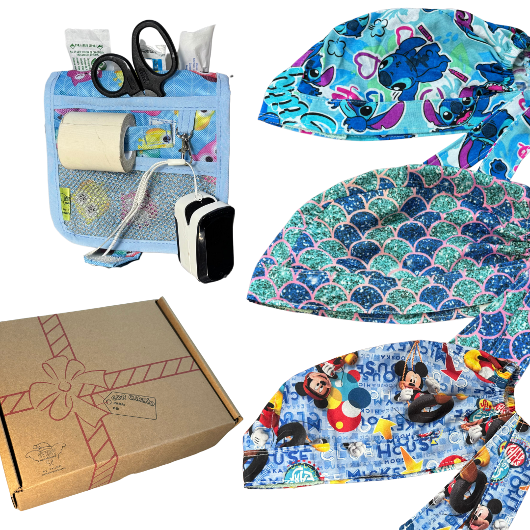 caja misteriosa  1 salva bolsiilos y 3 Gorros Quirúrgico al azar Enfermeria de regalo