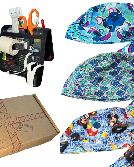 caja misteriosa  1 salva bolsiilos y 3 Gorros Quirúrgico al azar Enfermeria de regalo