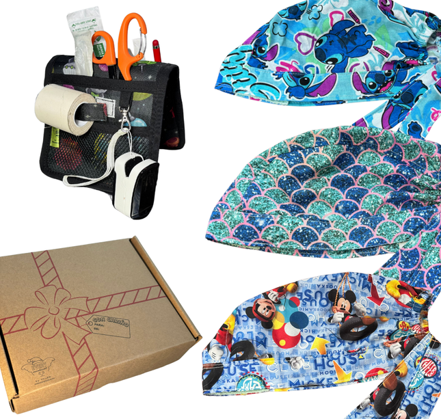 caja misteriosa  1 salva bolsiilos y 3 Gorros Quirúrgico al azar Enfermeria de regalo
