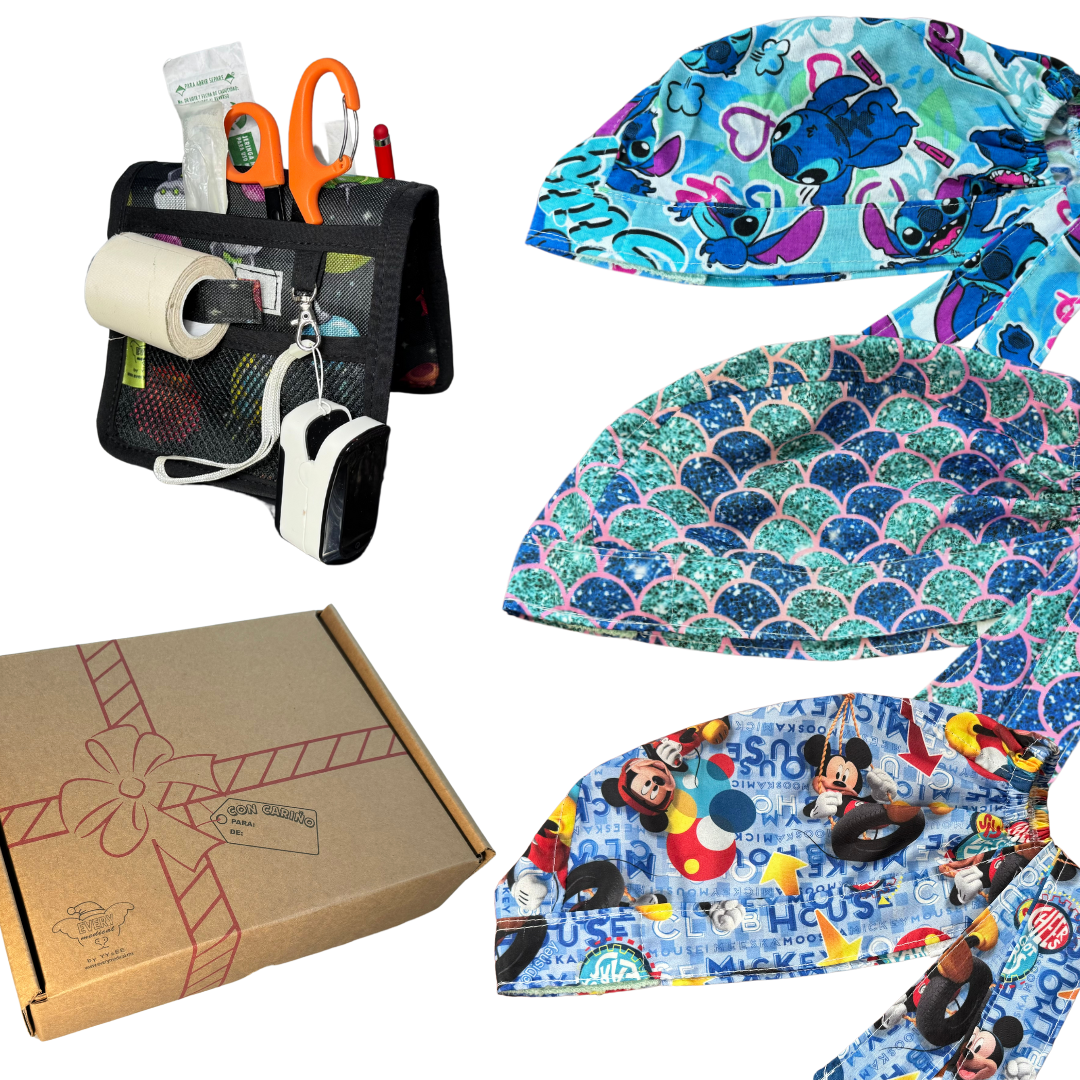 caja misteriosa  1 salva bolsiilos y 3 Gorros Quirúrgico al azar Enfermeria de regalo