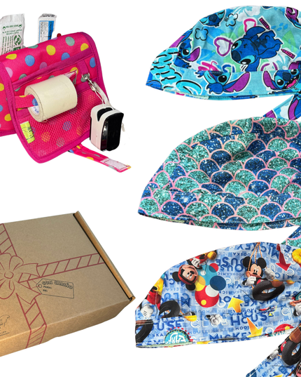 caja misteriosa  1 salva bolsiilos y 3 Gorros Quirúrgico al azar Enfermeria de regalo