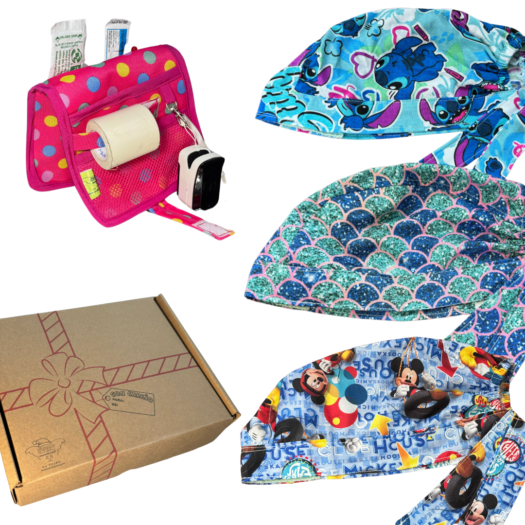 caja misteriosa  1 salva bolsiilos y 3 Gorros Quirúrgico al azar Enfermeria de regalo