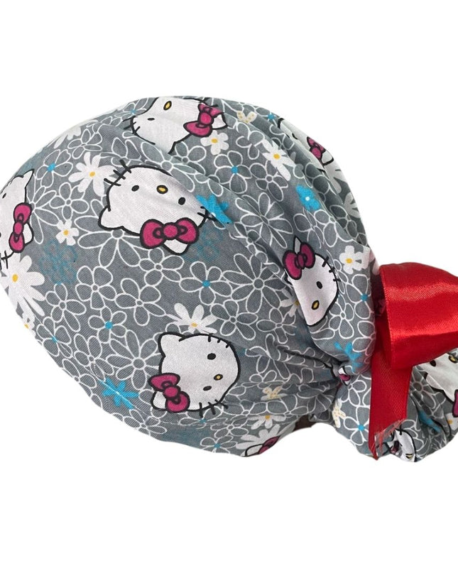 Gorro Quirúrgico - Hello Kitty - Rosa - Listón - Gris