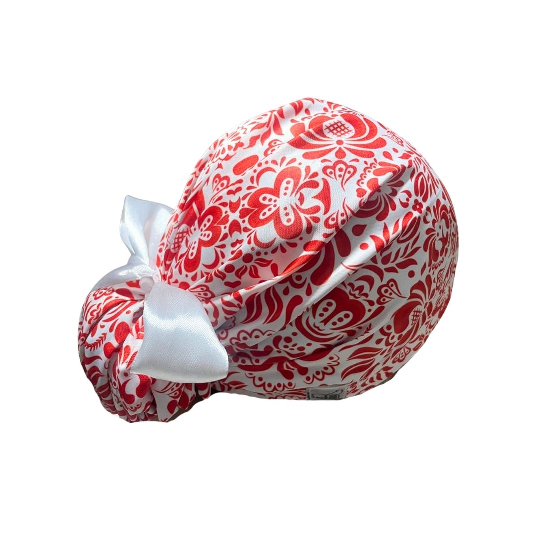 Gorro Quirúrgico - Tipo Bordado Mexicano - Listón - Rojo