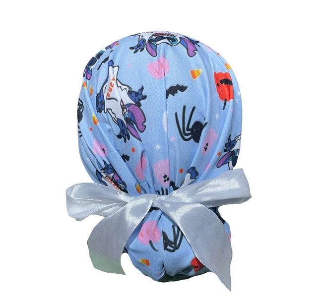 Gorro Medico Quirúrgico - Día De Muertos - Halloween - Stitch Celeste - Listón
