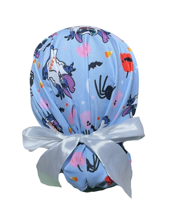 Gorro Medico Quirúrgico - Día De Muertos - Halloween - Stitch Celeste - Listón