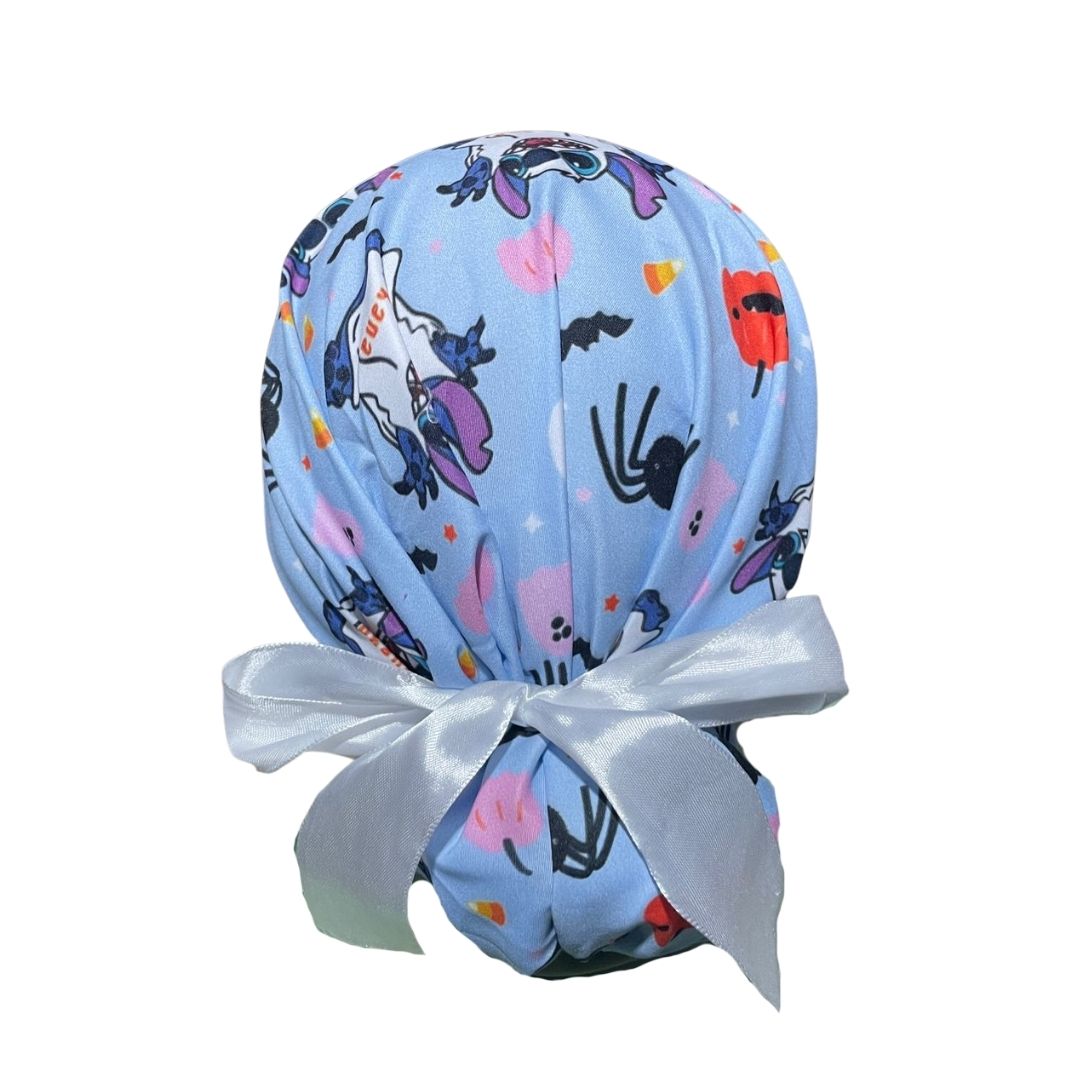 Gorro Medico Quirúrgico - Día De Muertos - Halloween - Stitch Celeste - Listón