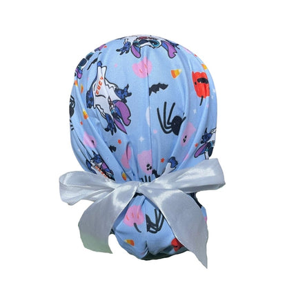 Gorro Medico Quirúrgico - Día De Muertos - Halloween - Stitch Celeste - Listón