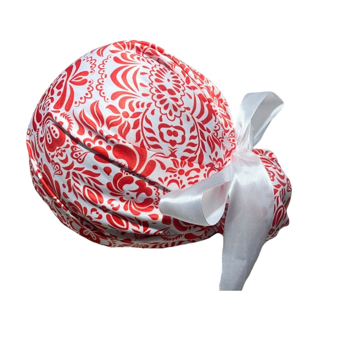 Gorro Quirúrgico - Tipo Bordado Mexicano - Listón - Rojo
