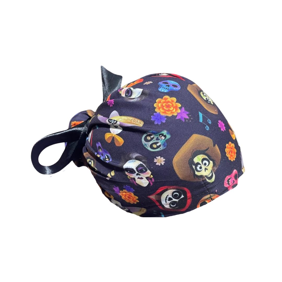 Gorro Medico Quirúrgico - Día De Muertos - Coco 2 - Listón - Negro
