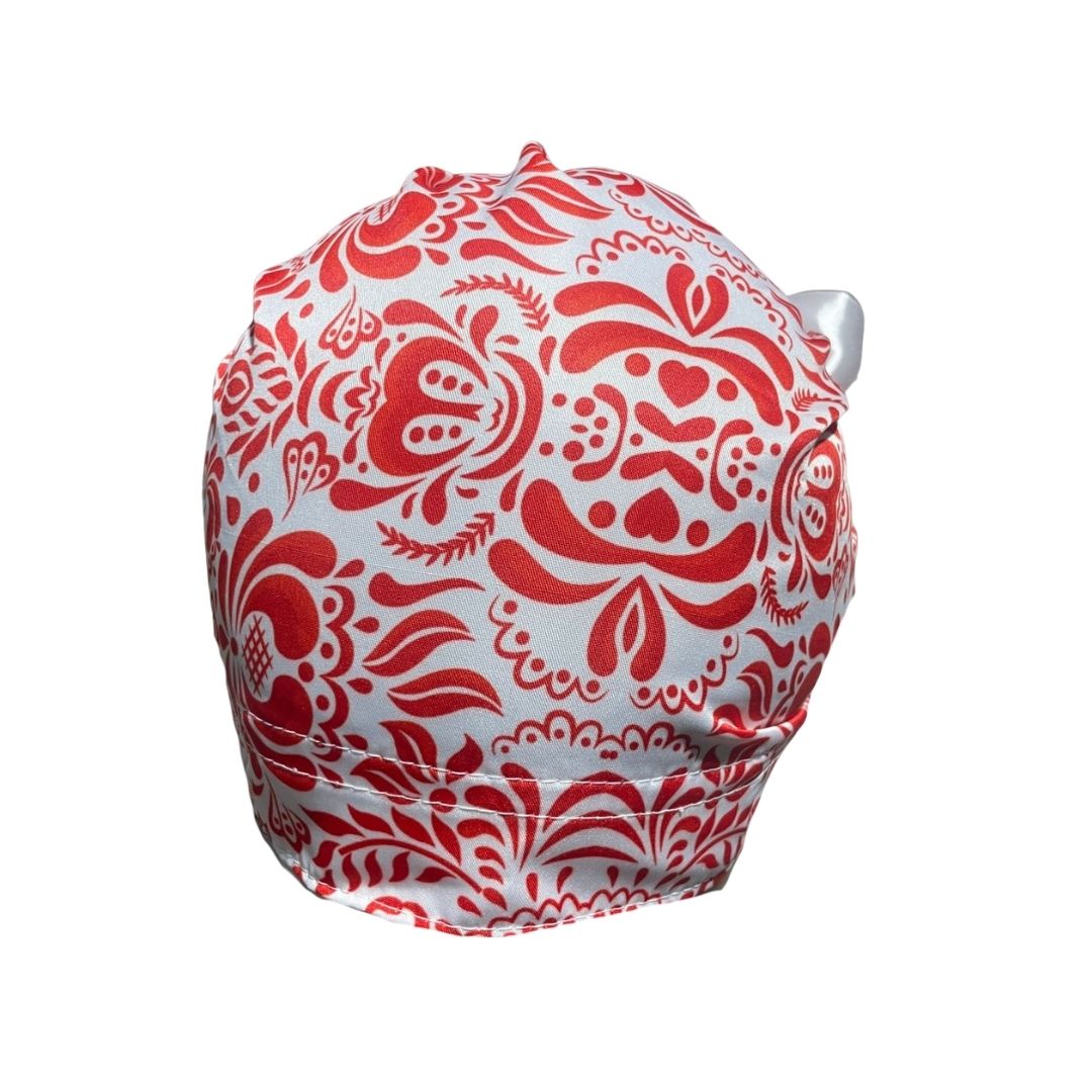 Gorro Quirúrgico - Tipo Bordado Mexicano - Listón - Rojo