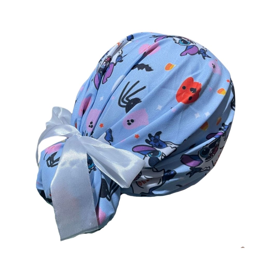 Gorro Medico Quirúrgico - Día De Muertos - Halloween - Stitch Celeste - Listón