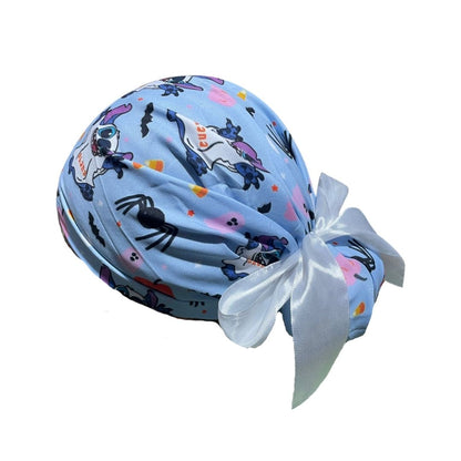 Gorro Medico Quirúrgico - Día De Muertos - Halloween - Stitch Celeste - Listón