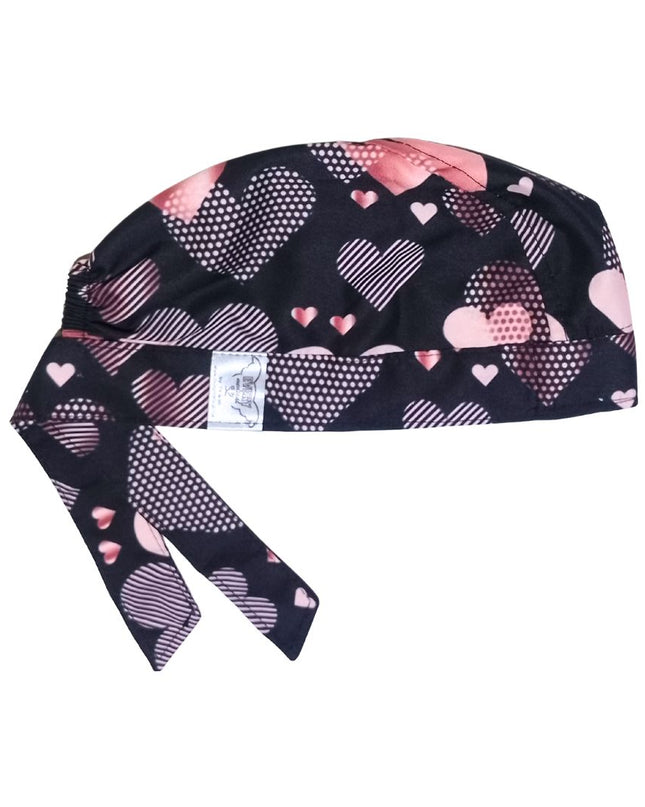 Gorroquirúrgico Unisex Algodón Corazones San Valentin 14 Feb Negro