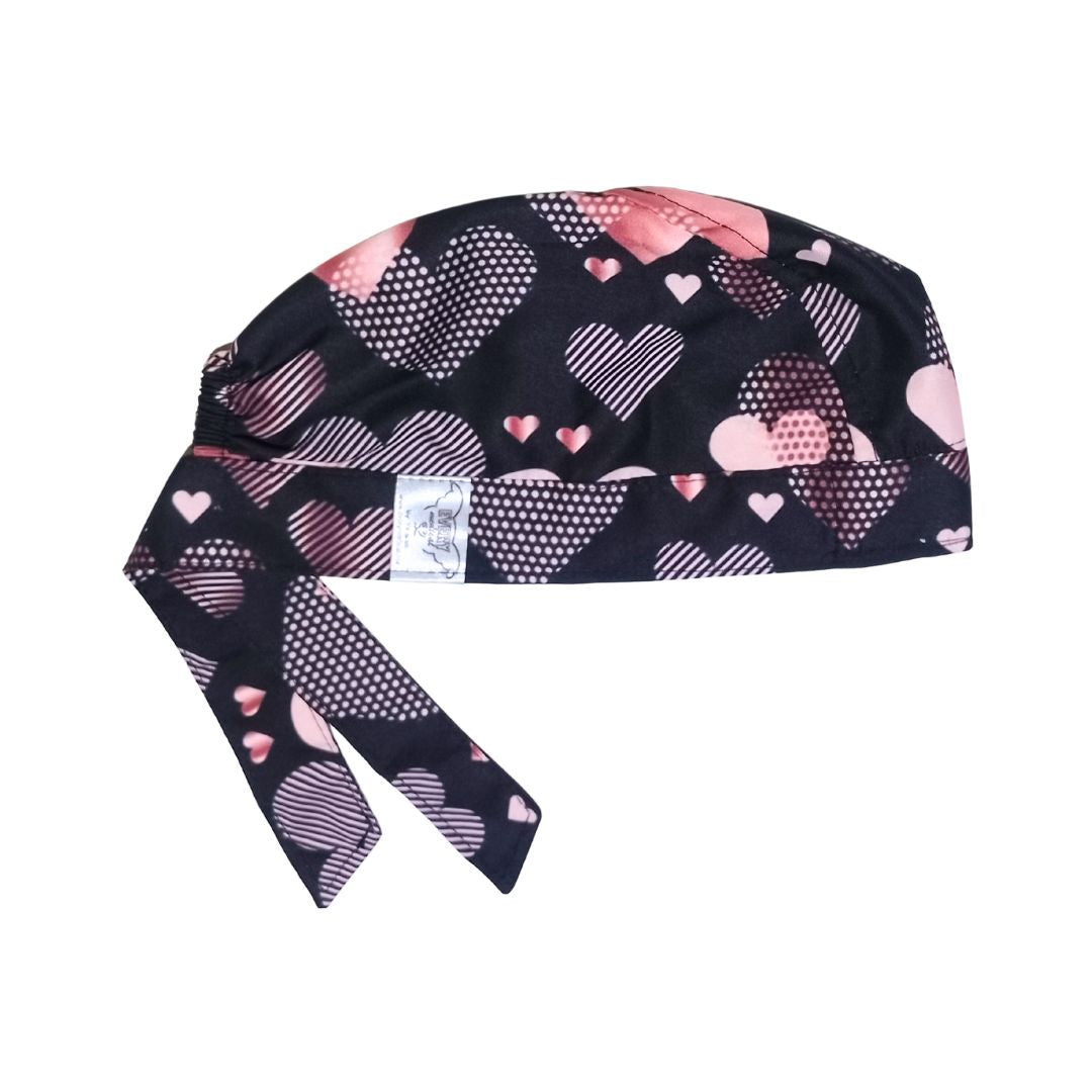 Gorroquirúrgico Unisex Algodón Corazones San Valentin 14 Feb Negro