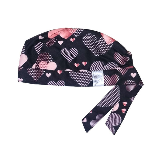 Gorroquirúrgico Unisex Algodón Corazones San Valentin 14 Feb Negro