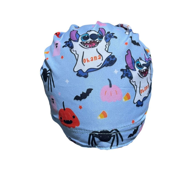 Gorro Medico Quirúrgico - Día De Muertos - Halloween - Stitch Celeste - Listón