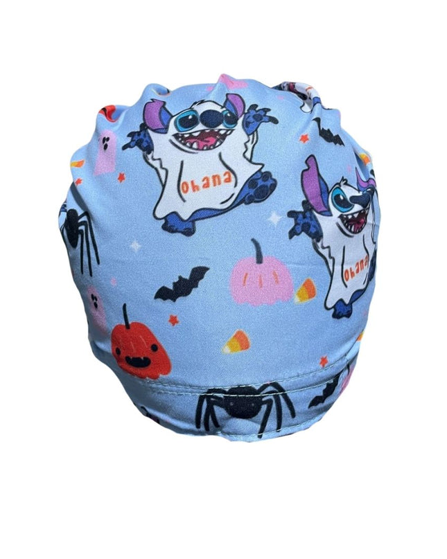 Gorro Medico Quirúrgico - Día De Muertos - Halloween - Stitch Celeste - Listón
