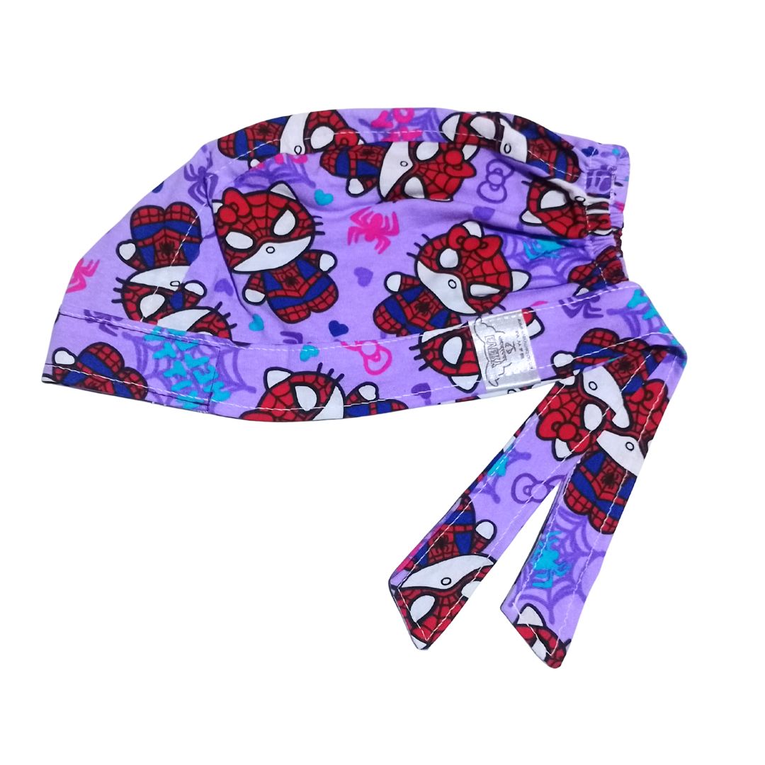 Gorro Medico Quirúrgico gatito lila araña