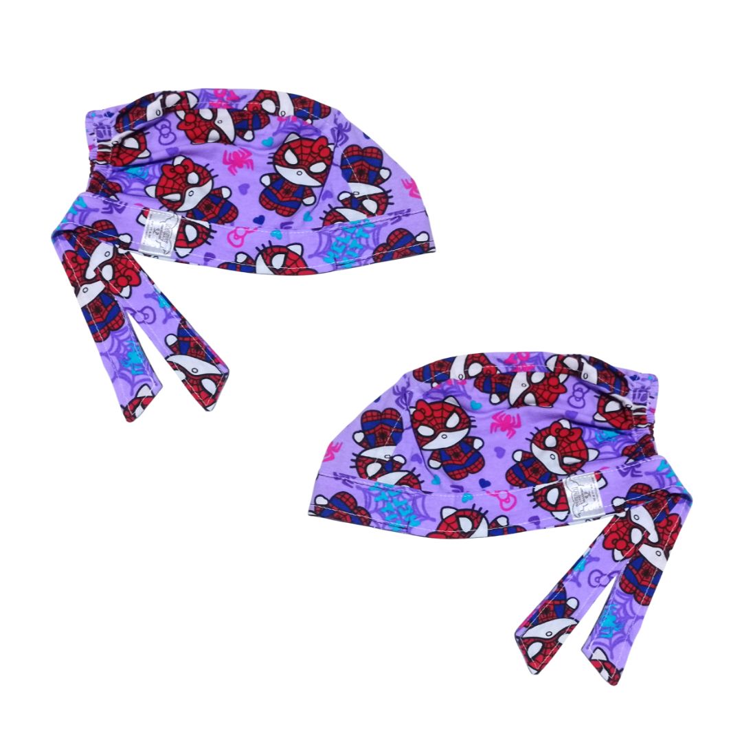 Gorro Medico Quirúrgico gatito lila araña