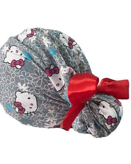 Gorro Quirúrgico - Hello Kitty - Rosa - Listón - Gris