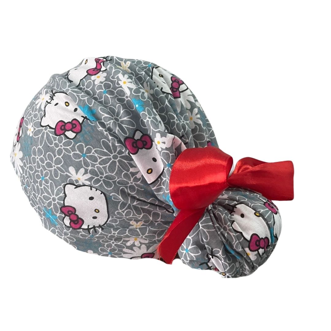 Gorro Quirúrgico - Hello Kitty - Rosa - Listón - Gris