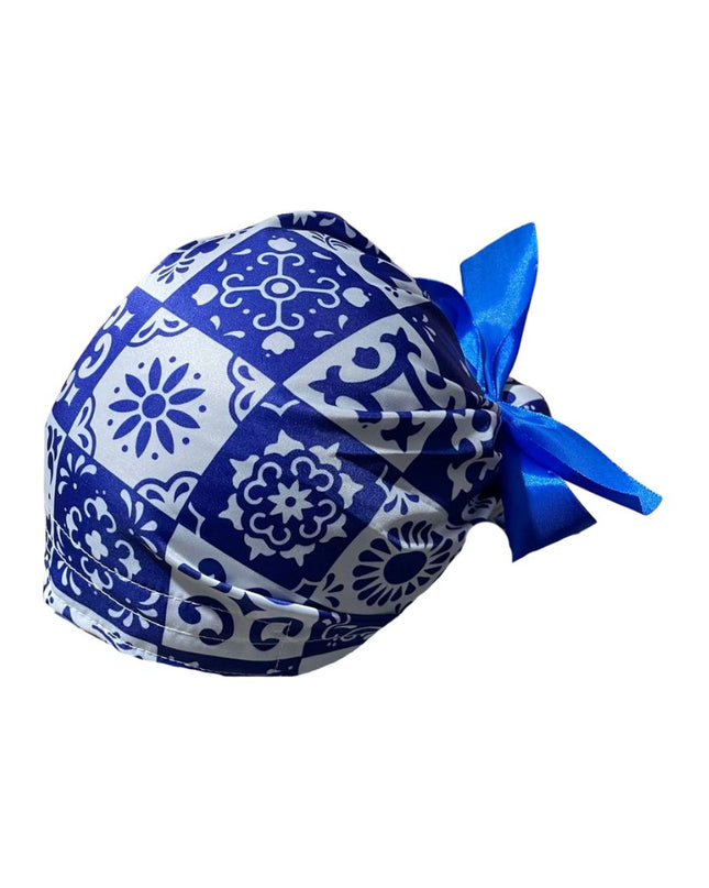 Gorro Medico Quirúrgico - Tipo Bordado Mexicano - Listón - Azul 2