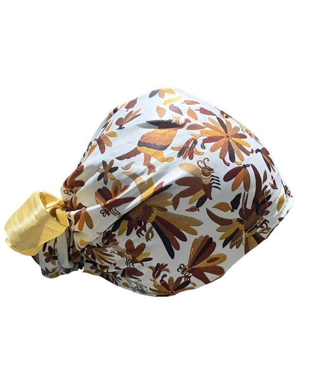 Gorro Quirúrgico - Tipo Bordado Mexicano - Listón - Beige2